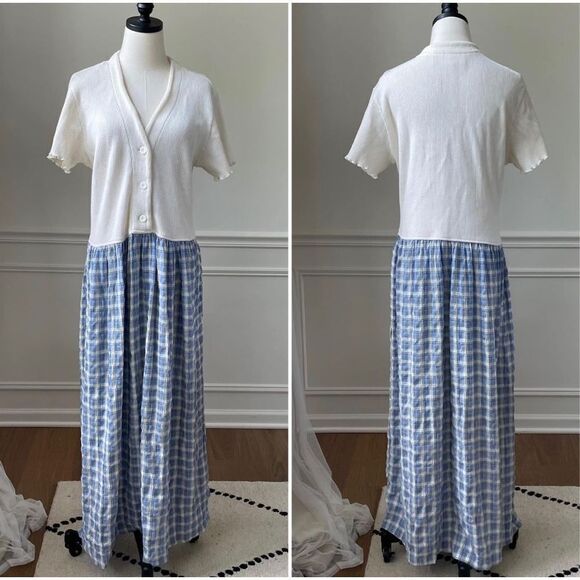 Vintage 80s 90s Barbara Lesser Maxi Dress Cottagecore Thermal Seersucker Cabinco - Picture 1 of 11
